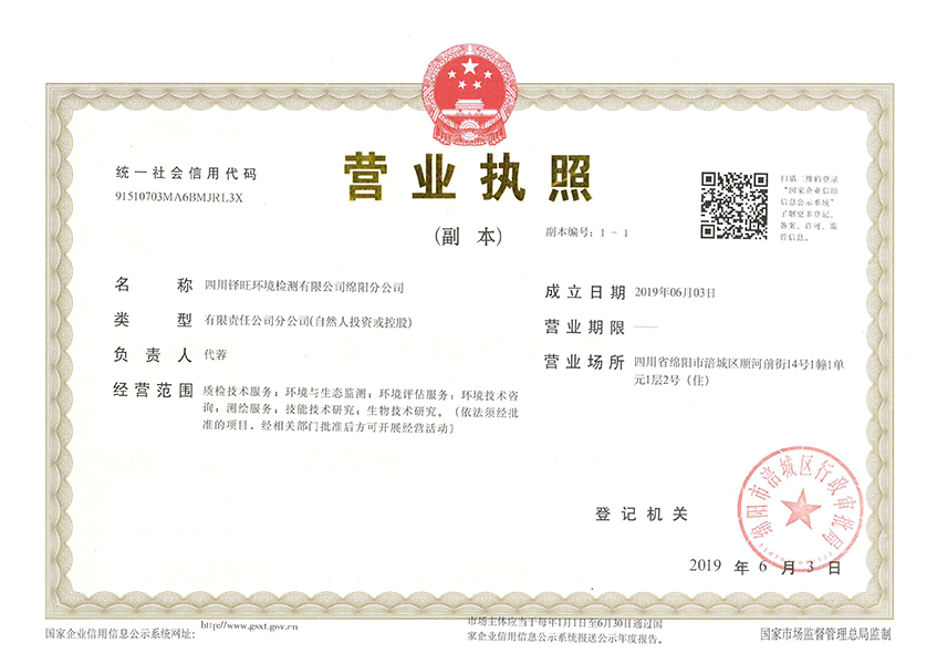 绵阳分公司营业执照